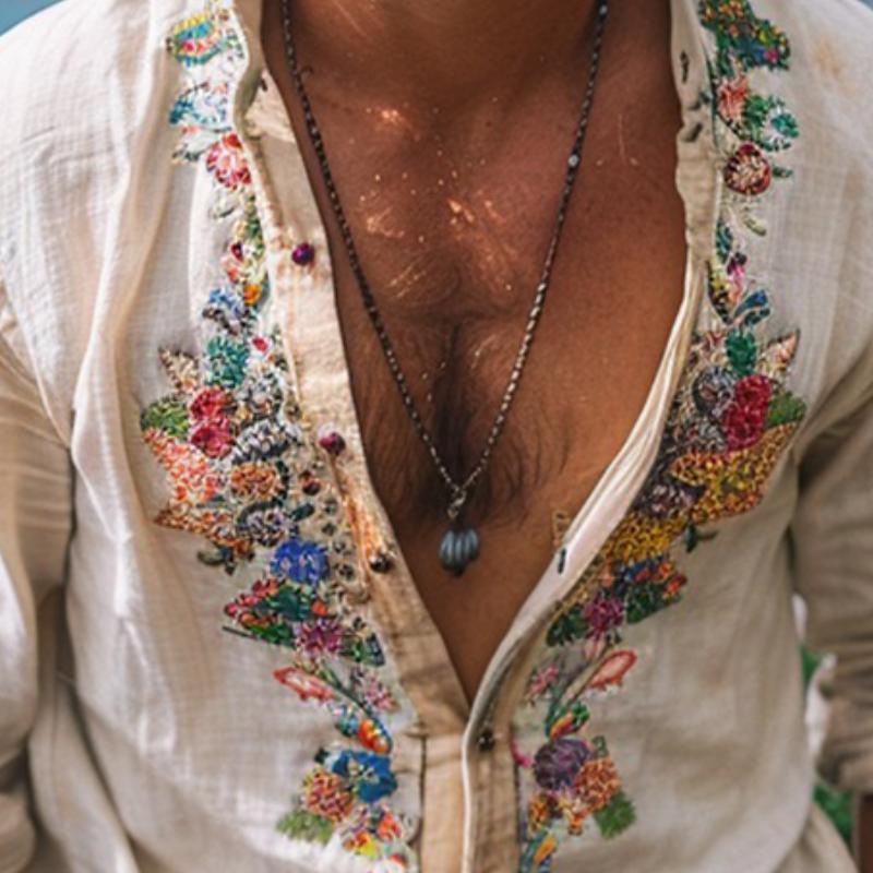 Bartlet® | Men's Casual Vintage Embroidered Long Sleeve Shirt 42024025TO - Image 4