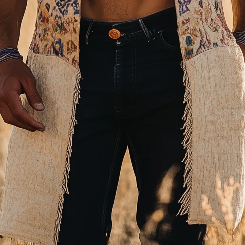 Basil | Men'S Summer Fashion Printed Linen Blended Sleeveless Long Vest - Image 4