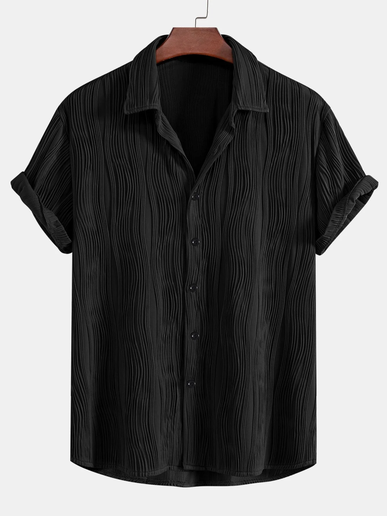 Basilio® | Wave Textured Button Up Shirt & Shorts - Image 5