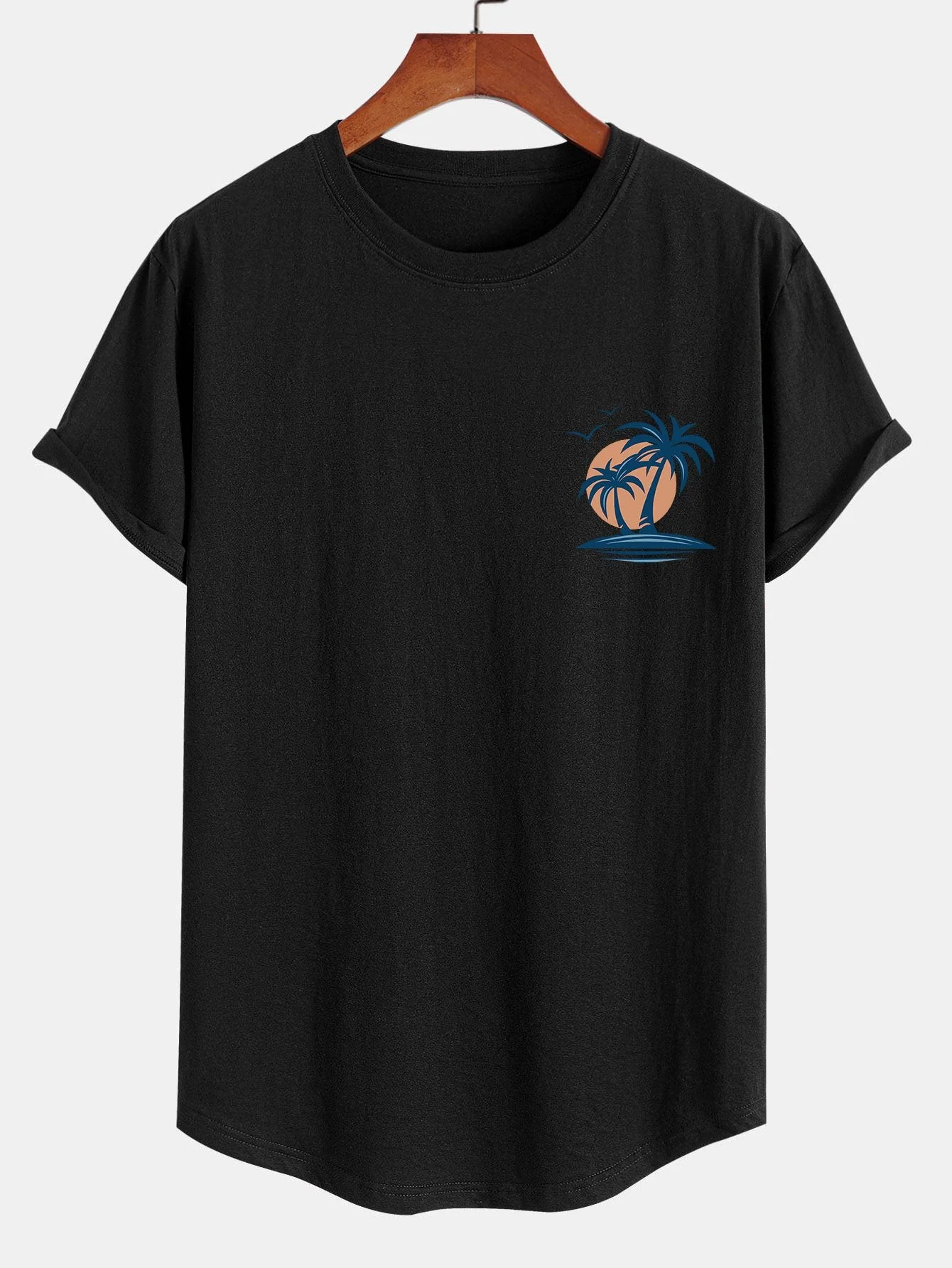 Ben® | Palm Tree Seagull Print Cotton Arc Hem T-Shirt - Image 3