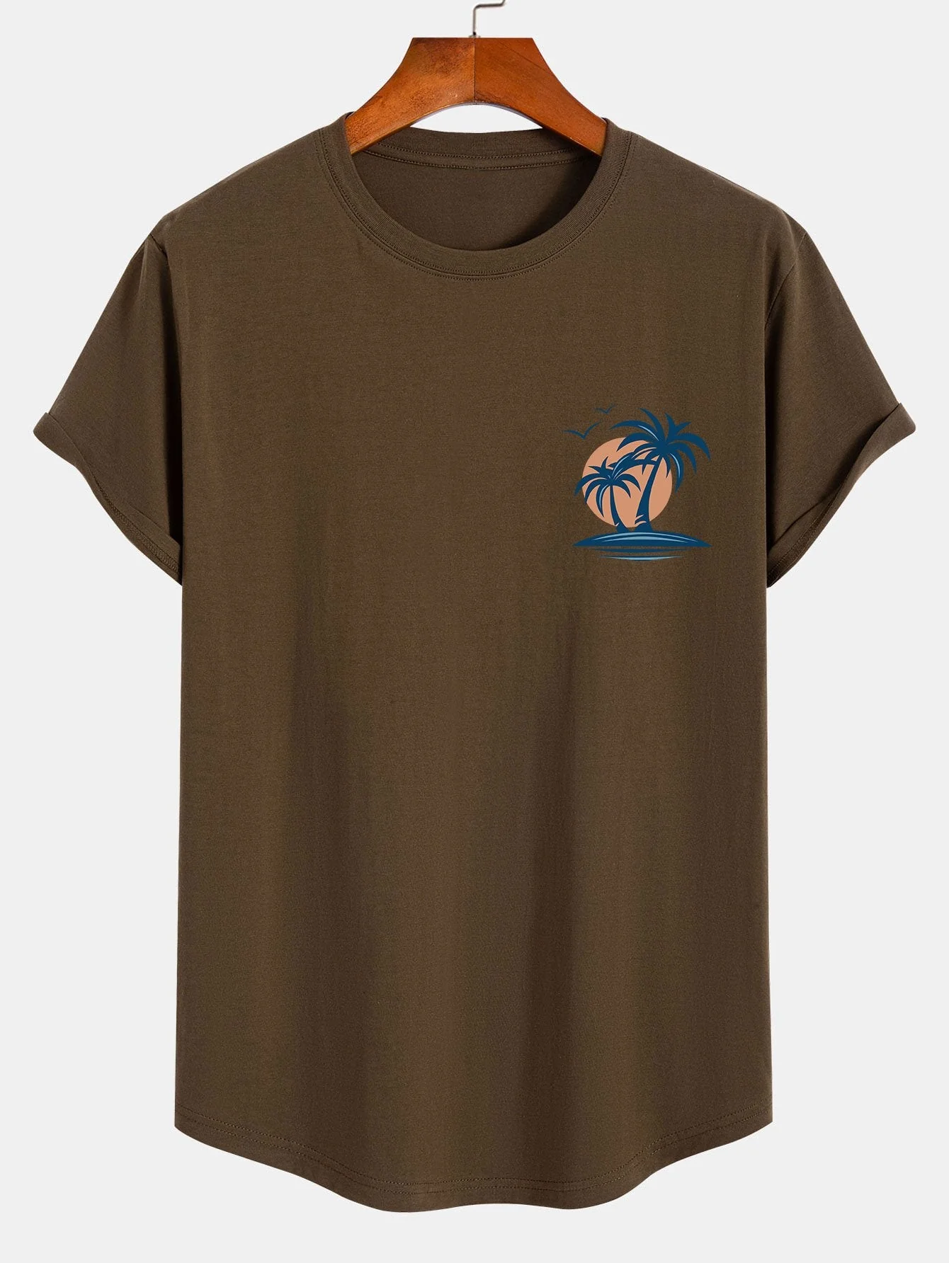Ben® | Palm Tree Seagull Print Cotton Arc Hem T-Shirt - Image 4