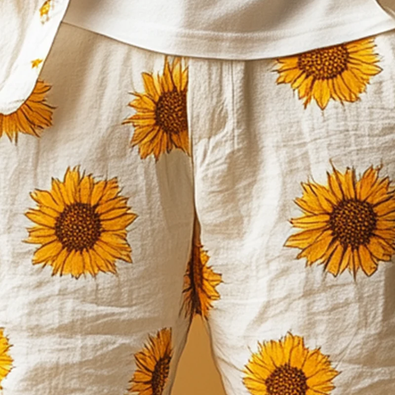 Benito | Men'S Summer Fashion Sunflower Printed Cotton And Linen Casual Shorts - Image 3