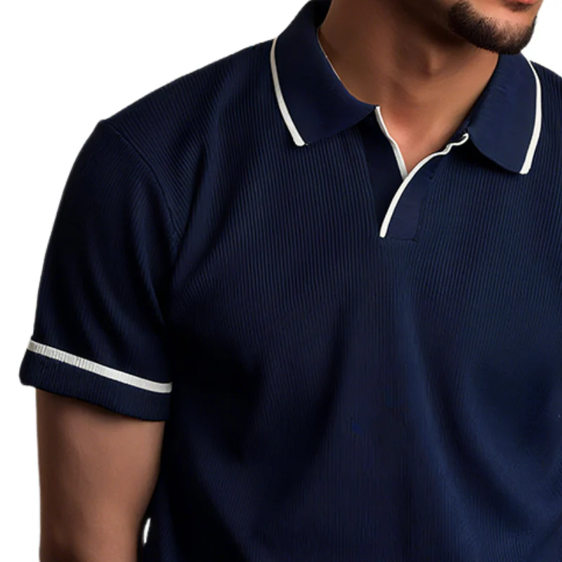Benjamin | Men'S Retro Casual Street Striped Colorblock Short Sleeve Polo Shirt - Image 3