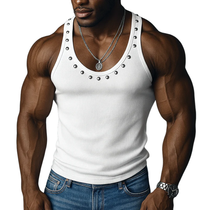 Benjamin | Men'S Rivet Solid Striped U Neck Sleeveless Tank Top