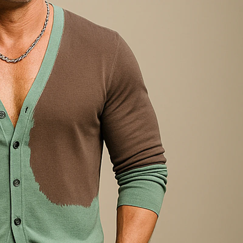 Bernard | Men'S Retro Contrast Knitted Long Sleeve Thin Cardigan - Image 4