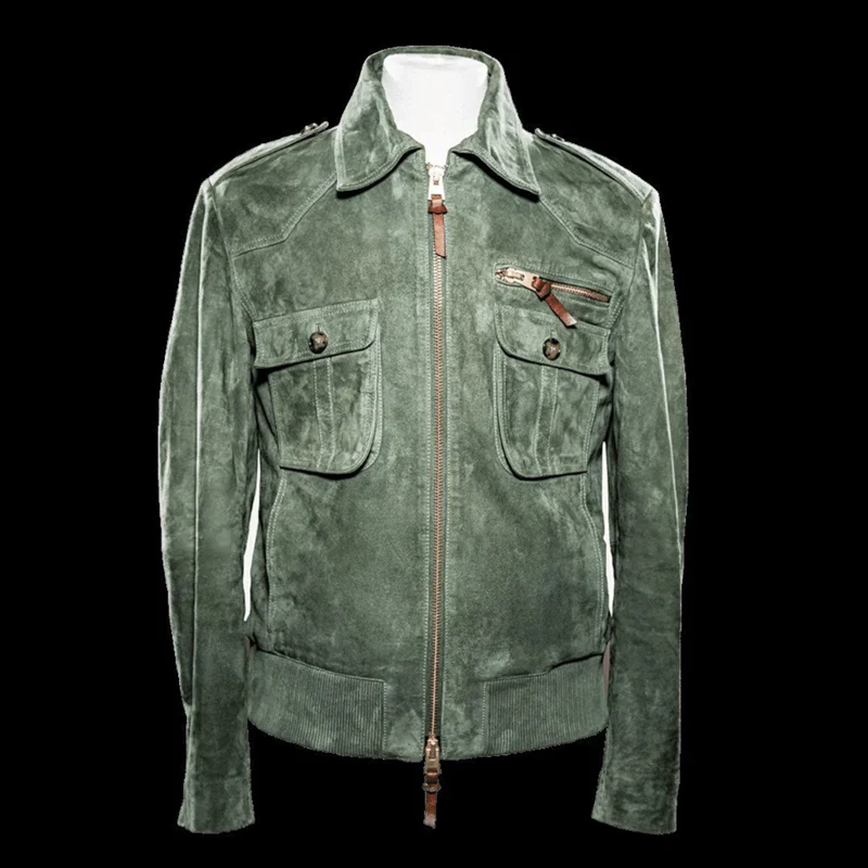 Besart® | Men's Retro Lapel Zipper Breast Pocket Suede Jacket 01953047Z - Image 12