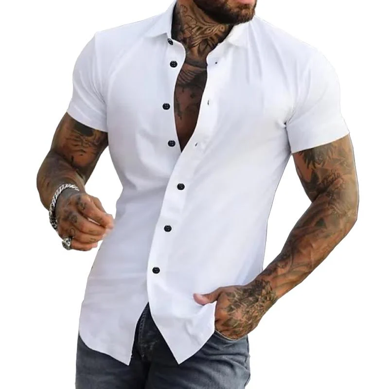 Bestla® | Men's Solid Lapel Short Sleeve Sports Fitness Shirt 23811118Z