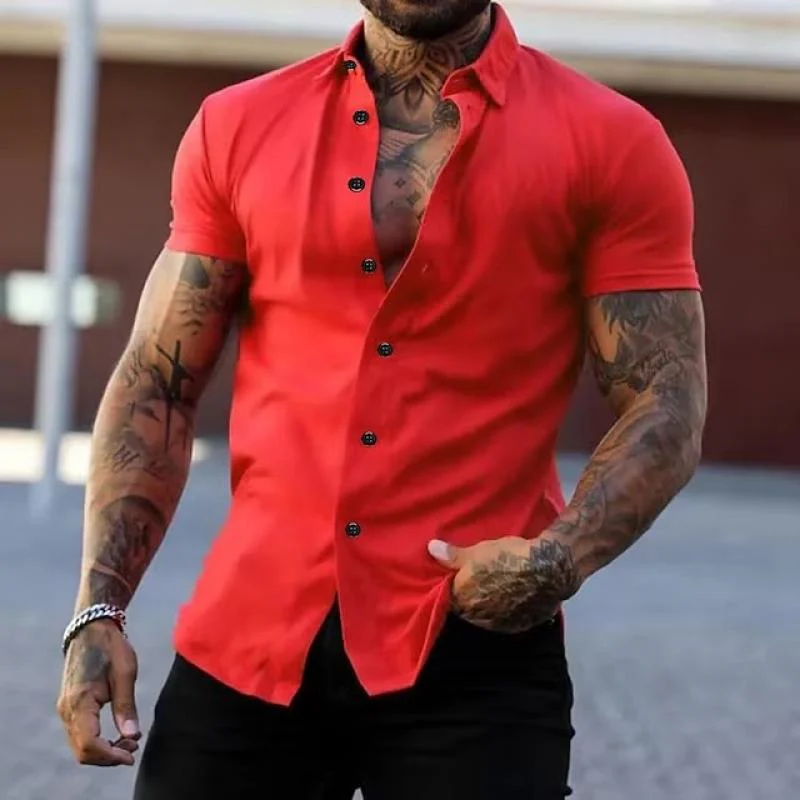 Bestla® | Men's Solid Lapel Short Sleeve Sports Fitness Shirt 23811118Z - Image 10