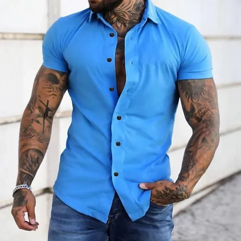 Bestla® | Men's Solid Lapel Short Sleeve Sports Fitness Shirt 23811118Z - Image 5