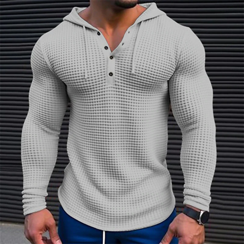 Beston® | Men's Solid Waffle Long Sleeve Casual Hoodie 80077688Z - Image 6