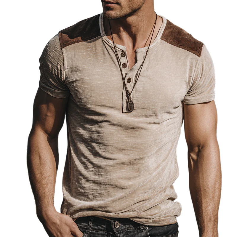 Bill | Men'S Retro Casual Velvet Henley Short Sleeve T-Shirt