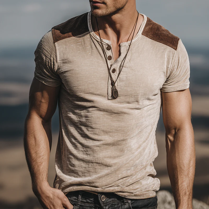 Bill | Men'S Retro Casual Velvet Henley Short Sleeve T-Shirt - Image 2