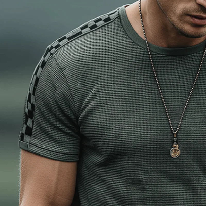 Blake | Men'S Retro Casual Waffle Checkerboard Round Neck Short Sleeve T-Shirt - Image 3
