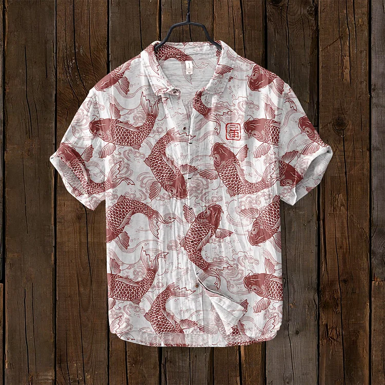 Bradley® | Vintage Fish Japanese Art Linen Blend Shirt - Image 5