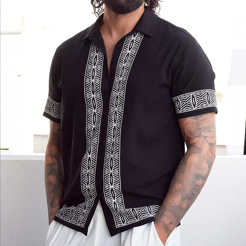 Bradley | Men'S Retro Casual Street Geometric Print Lapel Short Sleeve Shirt - Image 2