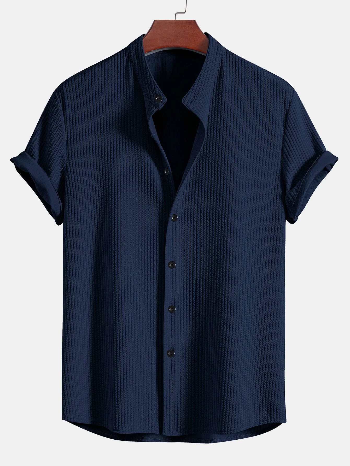 Brandon® | Muscle Fit Ribbed Stand Collar Shirt & Shorts - Image 12