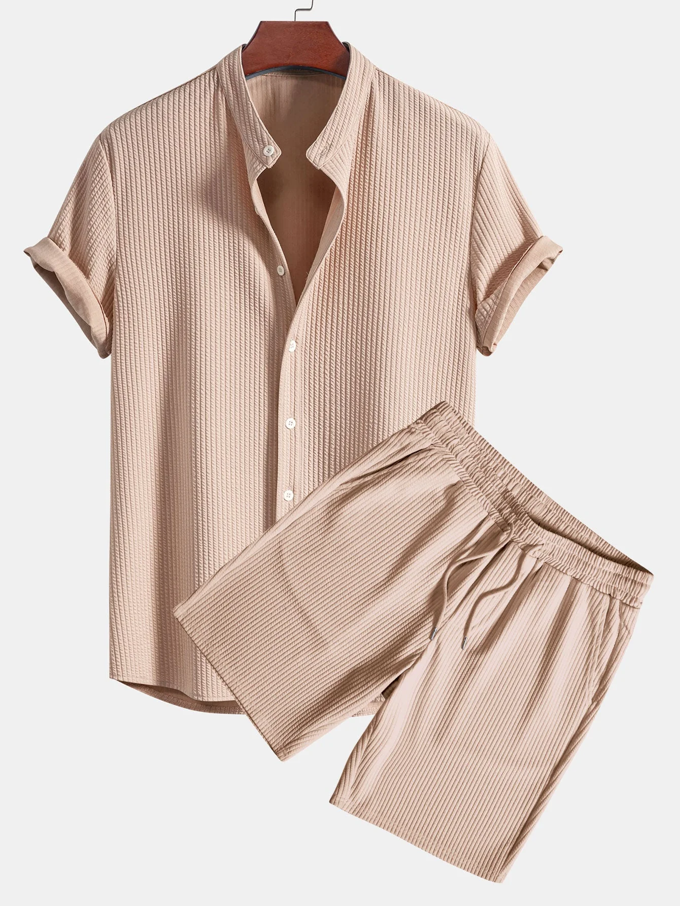Brandon® | Muscle Fit Ribbed Stand Collar Shirt & Shorts - Image 6