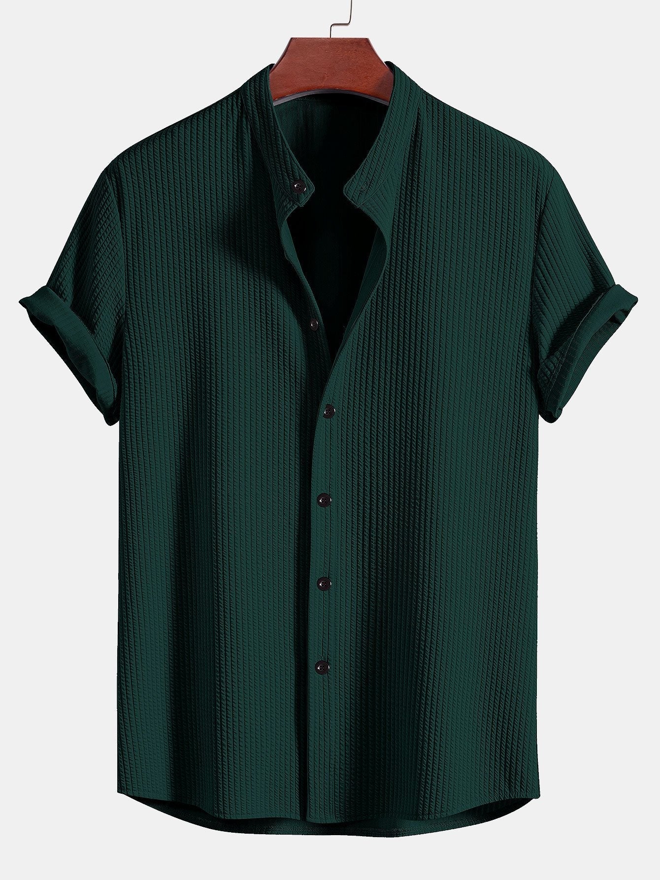 Brandon® | Muscle Fit Ribbed Stand Collar Shirt & Shorts - Image 9