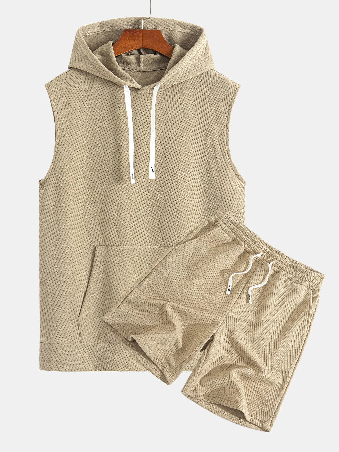 Brett® | Striped Jacquard Sleeveless Hooded T-Shirt & Shorts