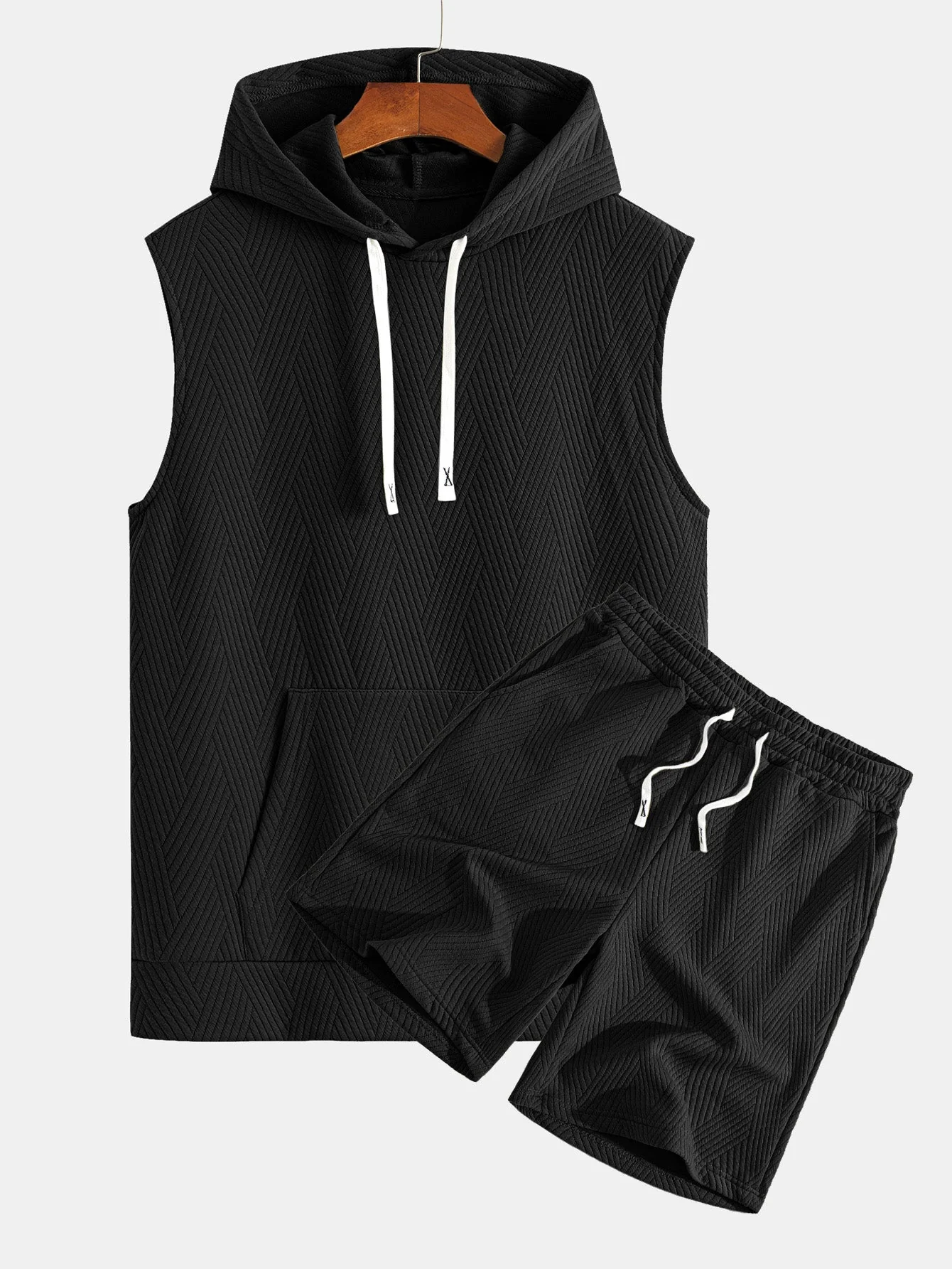Brett® | Striped Jacquard Sleeveless Hooded T-Shirt & Shorts - Image 3