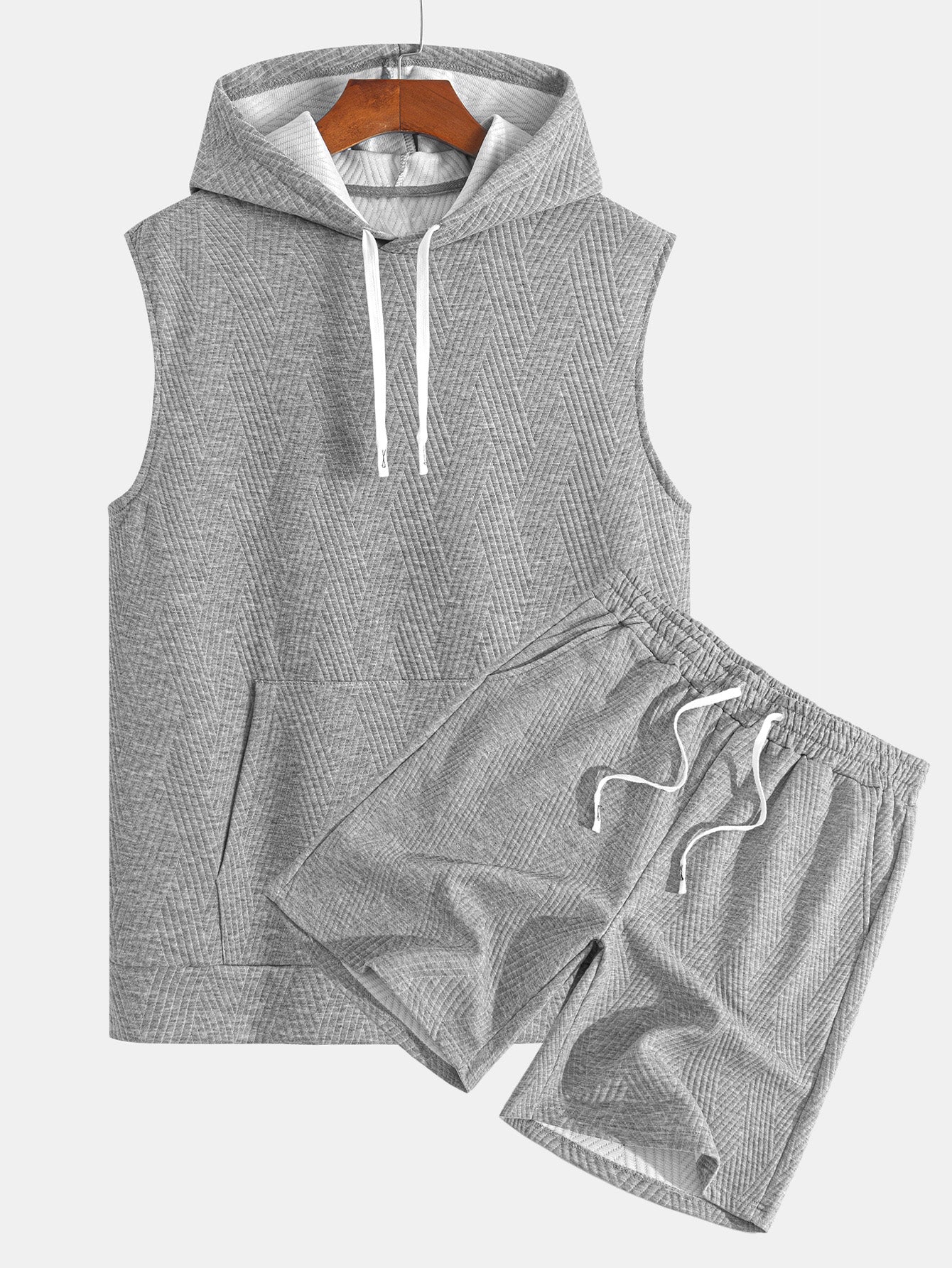 Brett® | Striped Jacquard Sleeveless Hooded T-Shirt & Shorts - Image 4