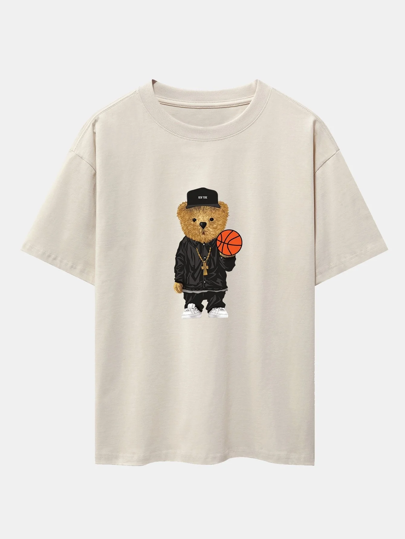 Brian® | Basketball Bear Print Drop Shoulder Oversize T-Shirt - Image 4
