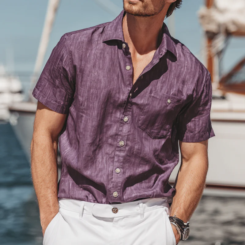 Bruce | Men'S Casual Breathable Cotton Linen Lapel Patch Pocket Loose Short-Sleeved Shirt - Image 2