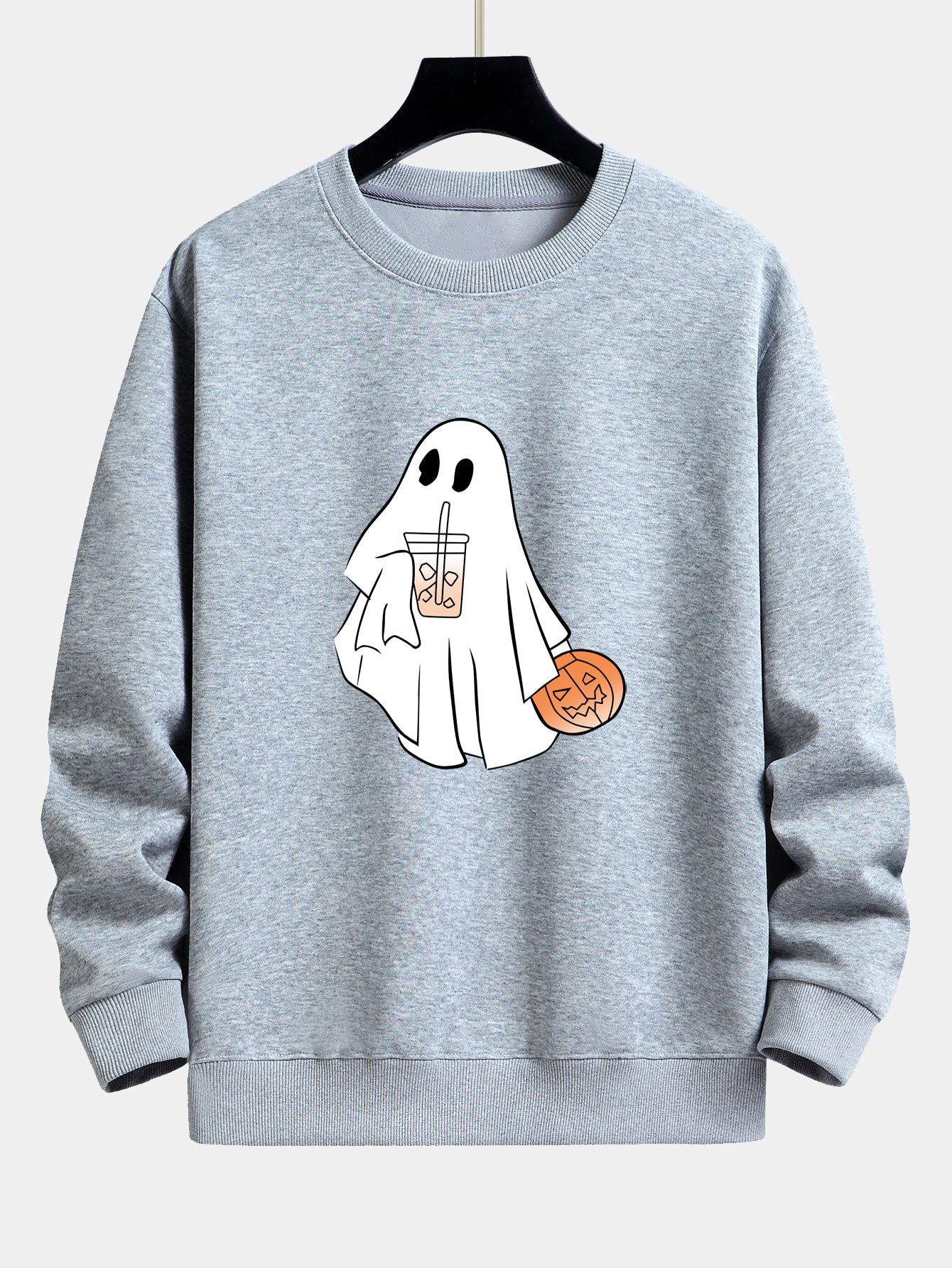 Bruno® | Halloween Ghost Drinking Coffee Pumpkin Print Relax Fit Sweatshirt - Image 6
