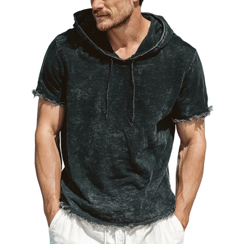 Burt | Men'S Vintage Distressed Print Short Sleeve Hoodie
