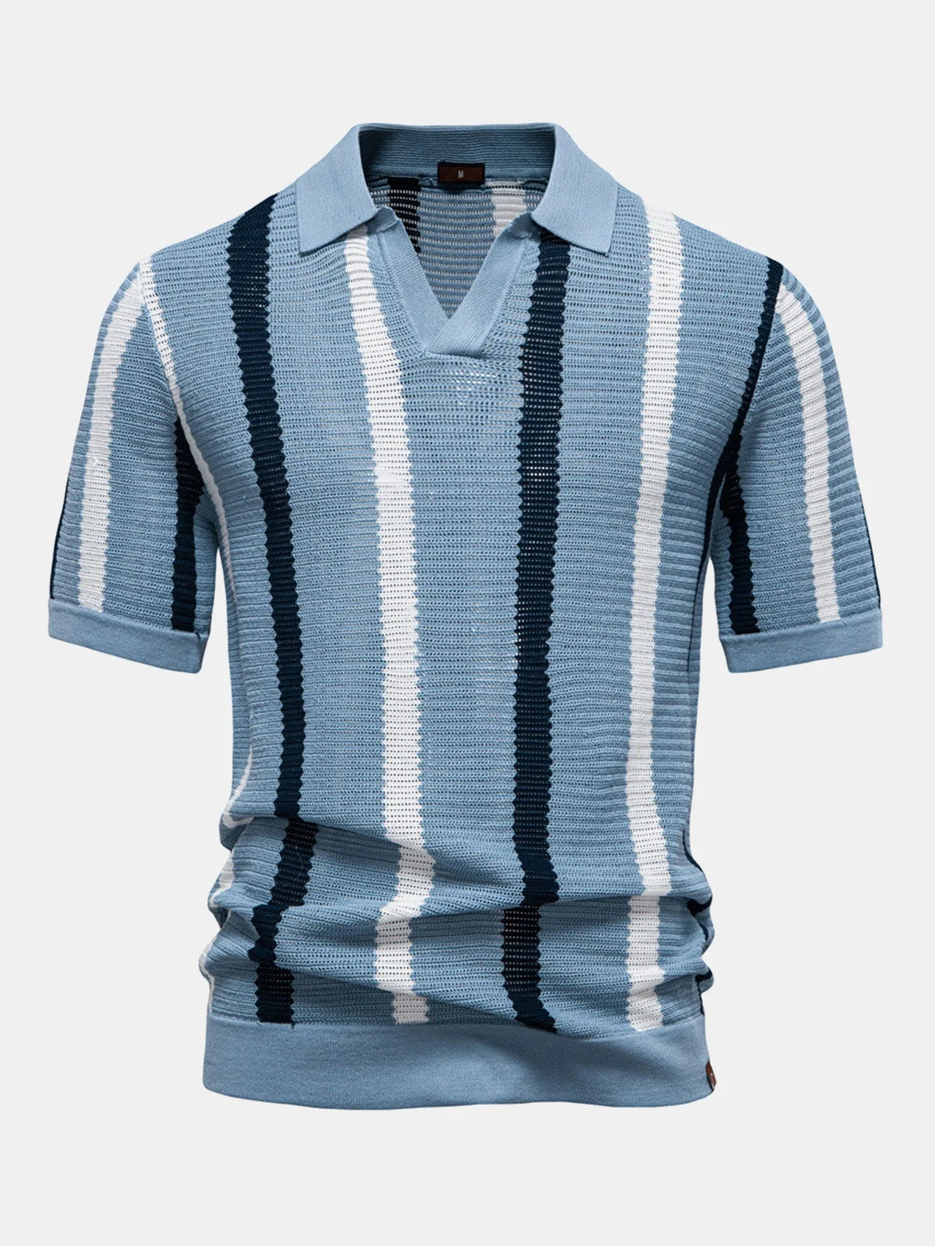 Byron® | Stripe Knit V Neck Polo Shirt - Image 5