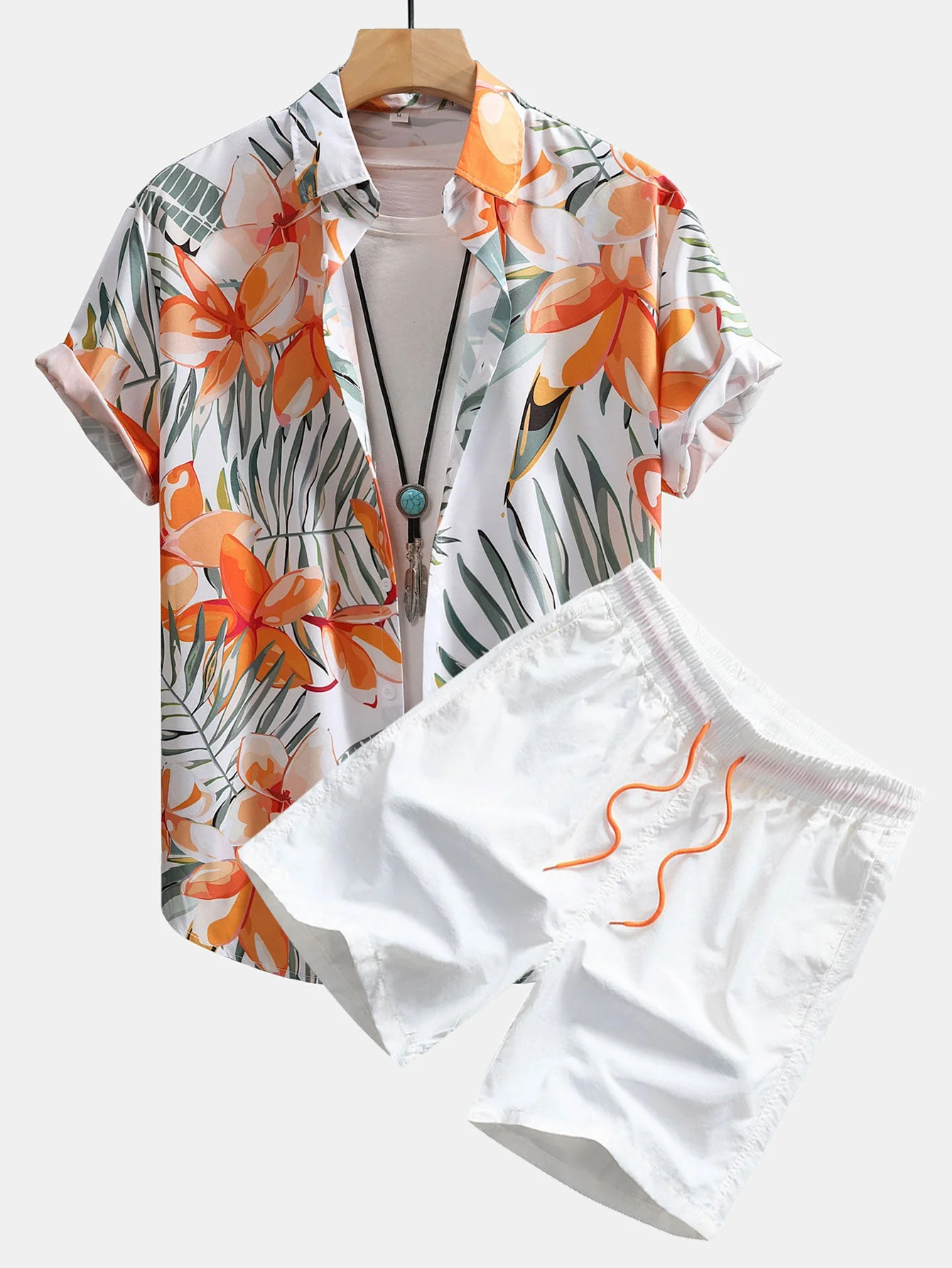 Caleb® | Flower Plants Print Button Up Shirt & Swim Shorts - Image 2