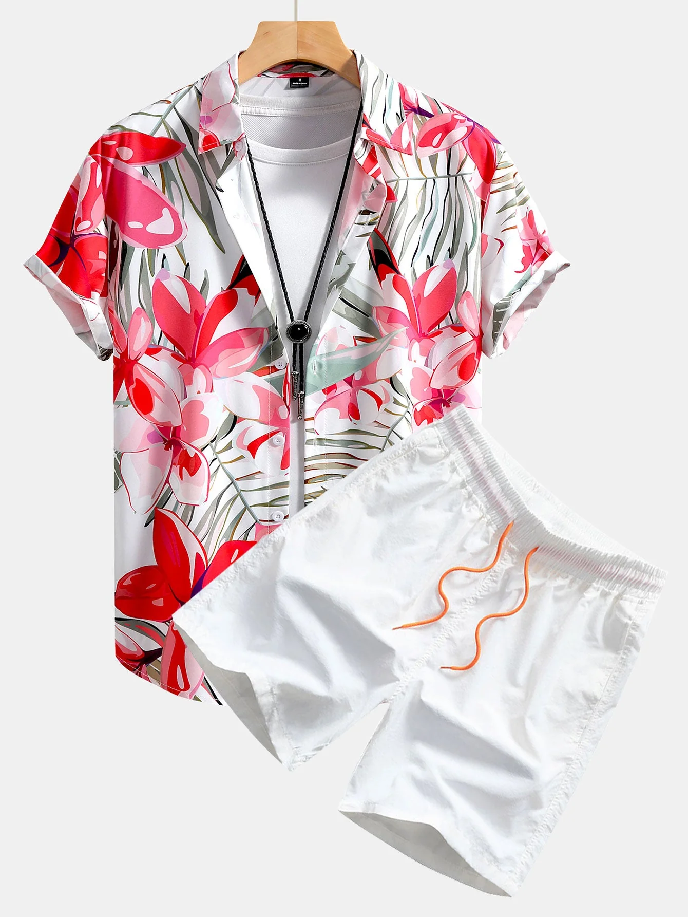Caleb® | Flower Plants Print Button Up Shirt & Swim Shorts - Image 3