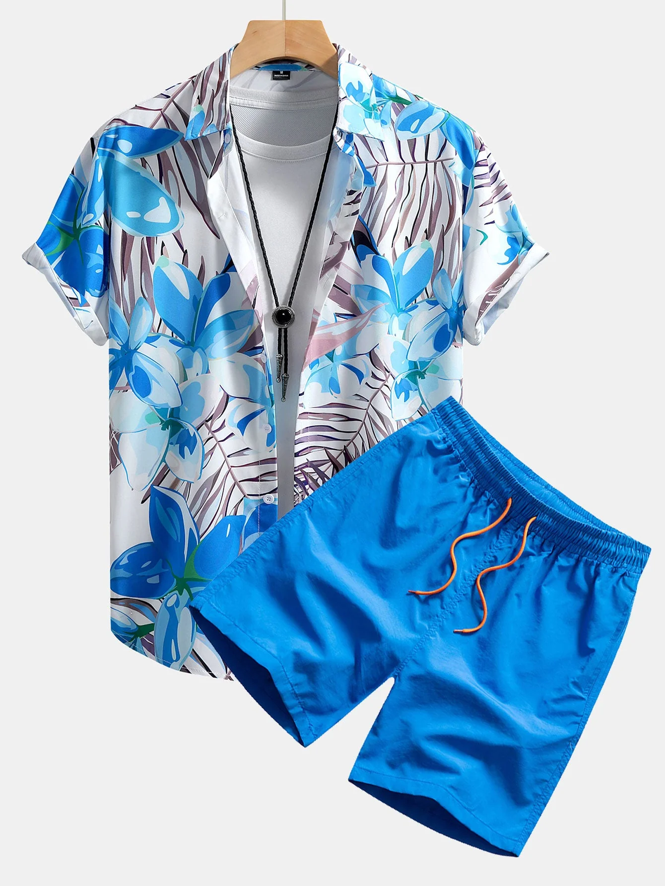 Caleb® | Flower Plants Print Button Up Shirt & Swim Shorts - Image 4
