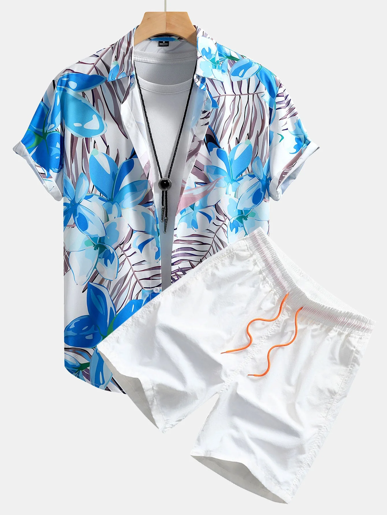 Caleb® | Flower Plants Print Button Up Shirt & Swim Shorts - Image 5