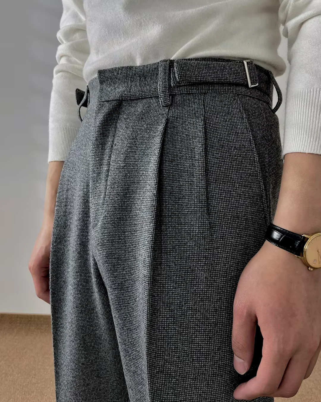 Caleb® | Textured Pleated Trousers - Image 14