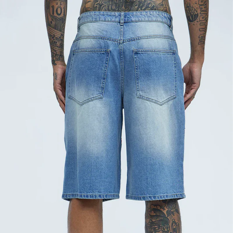 Caleb | Men'S Spring And Summer Fashion Casual Washed Denim Patch Five-Pointed Star Decorated Ripped Shorts - Image 3