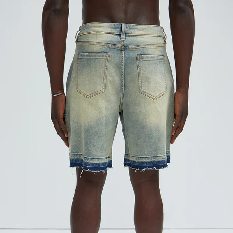 Calvin | Men'S Spring And Summer Fashion Casual Washed Raw Edge Decorated Denim Shorts - Image 3