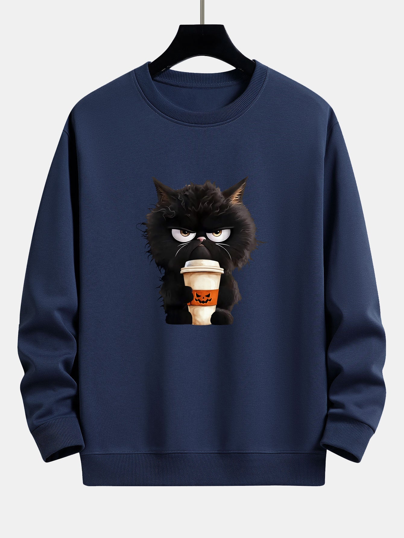 Camilo® | Black Cat Halloween Coffee Print Relax Fit Sweatshirt - Image 7