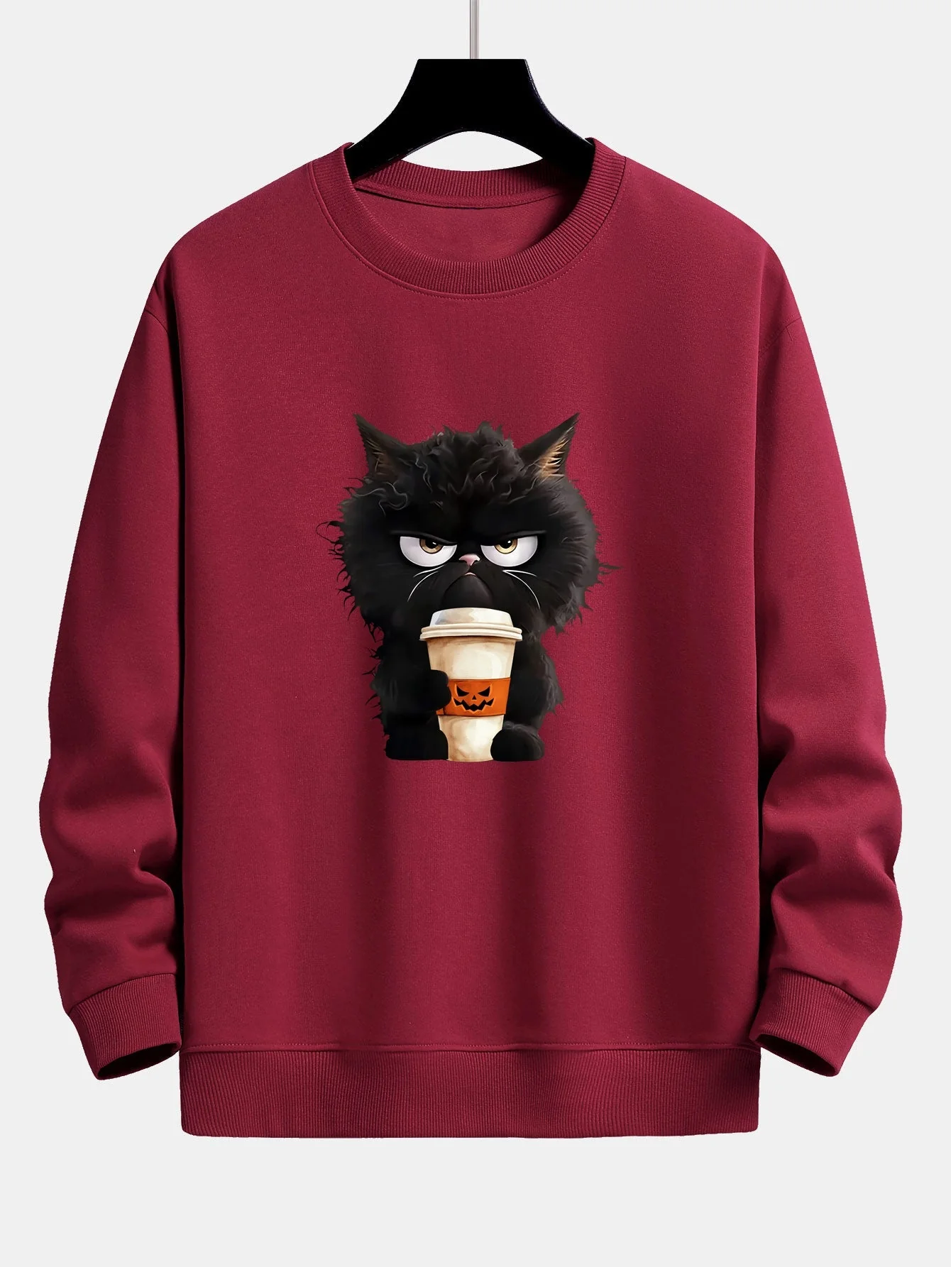 Camilo® | Black Cat Halloween Coffee Print Relax Fit Sweatshirt - Image 8