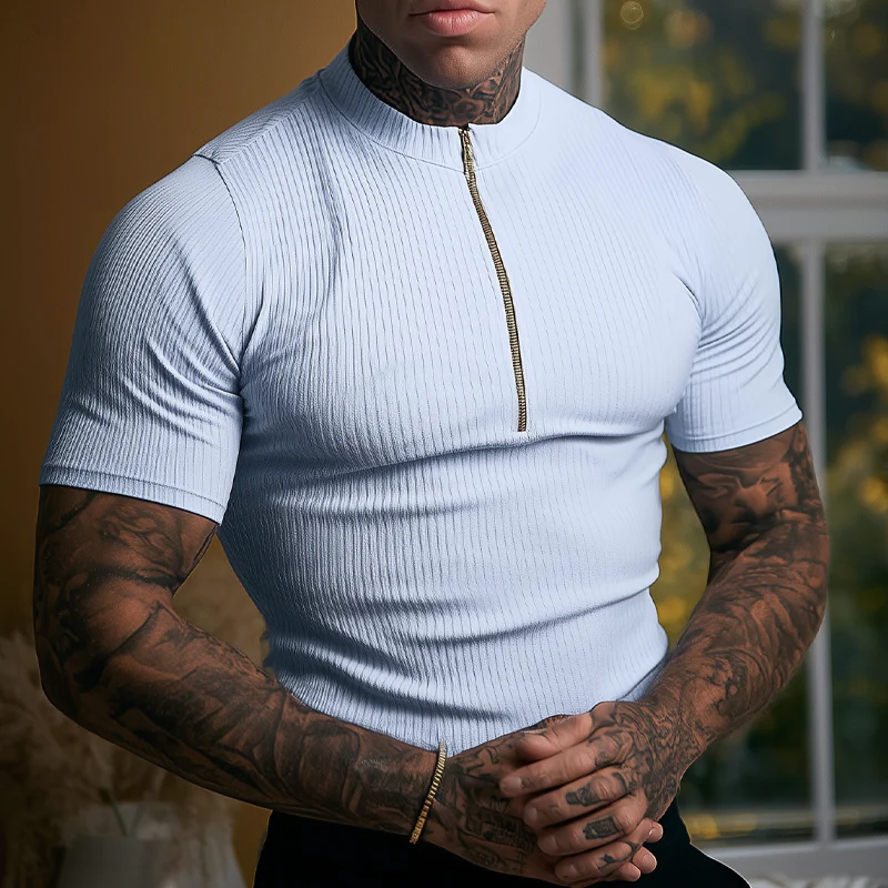 Carl | Men'S Slim Fit Knitted Half-Zip Pullover Short-Sleeved Shirt - Image 2