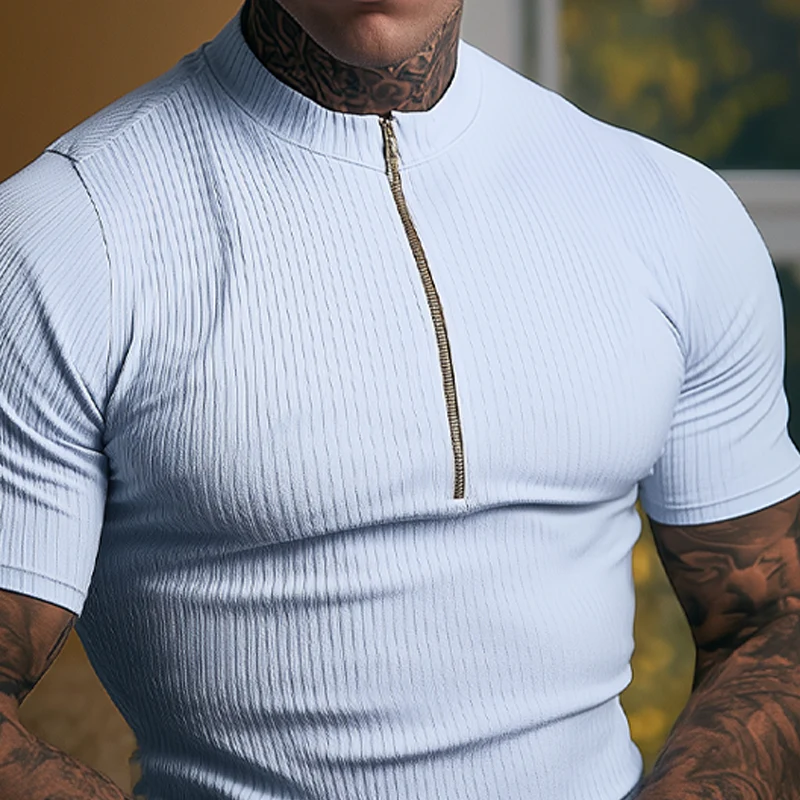 Carl | Men'S Slim Fit Knitted Half-Zip Pullover Short-Sleeved Shirt - Image 3