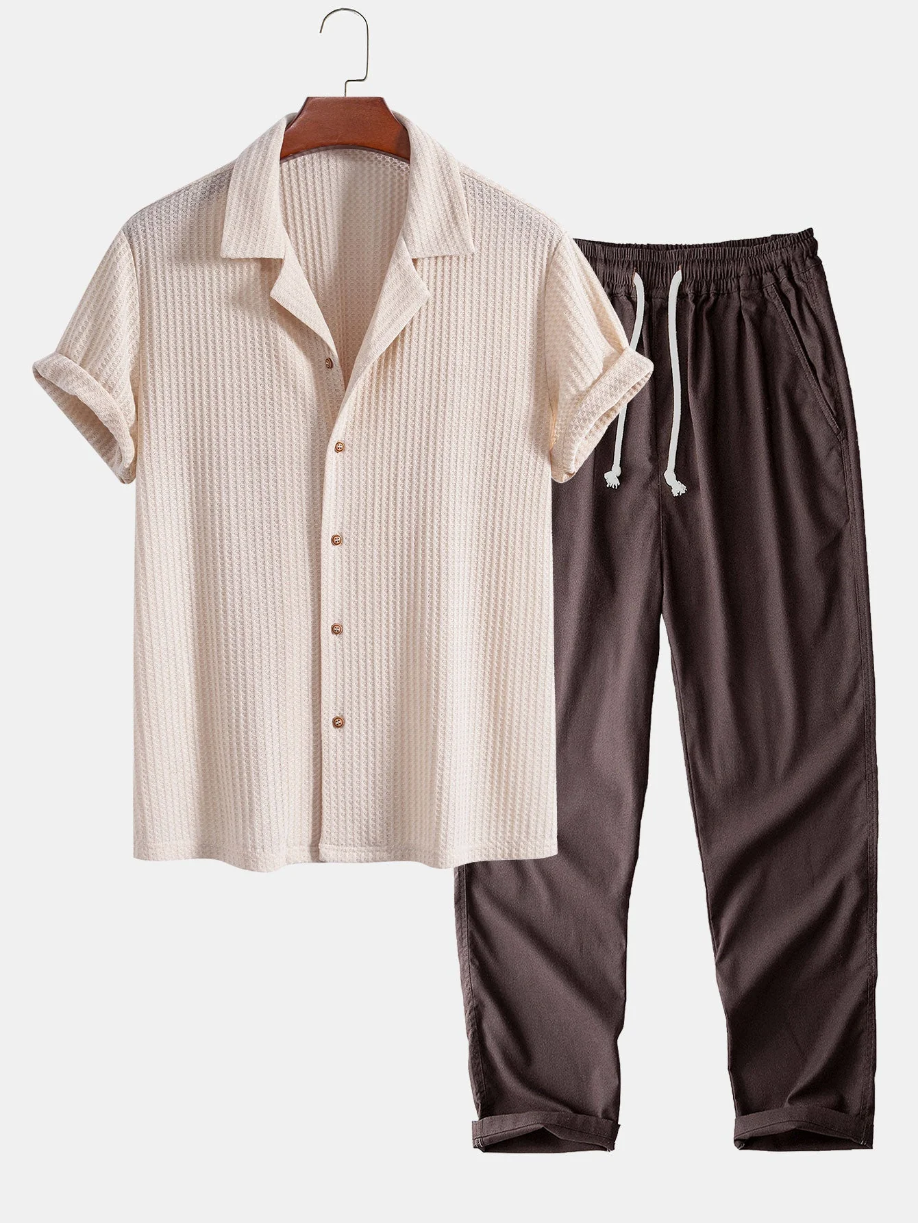 Carson® | Short Sleeve Knitted Waffle Cuban Shirt & Straight Leg Linen Pants - Image 3