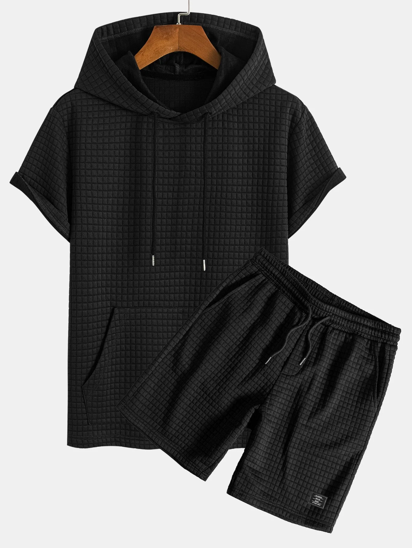 Casey® | Kangaroo Pocket Waffle Hooded T-Shirt & Shorts - Image 2