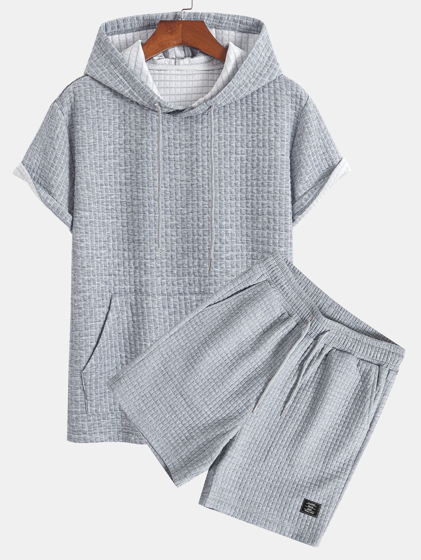 Casey® | Kangaroo Pocket Waffle Hooded T-Shirt & Shorts - Image 3