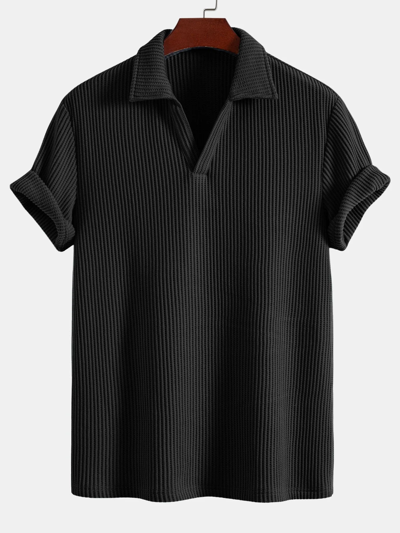 Cesáreo® | Short Sleeved Waffle V-Neck Polo - Image 3