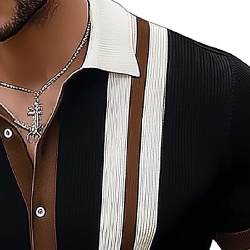 Christian | Men'S Business Slim Fit Colorblock Knitted Button Short Sleeve Shirt - Image 3