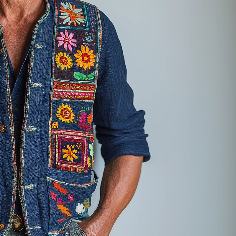 Chuck | Men'S Summer Fashion Premium Bohemian Embroidery Slub Linen Vest - Image 4