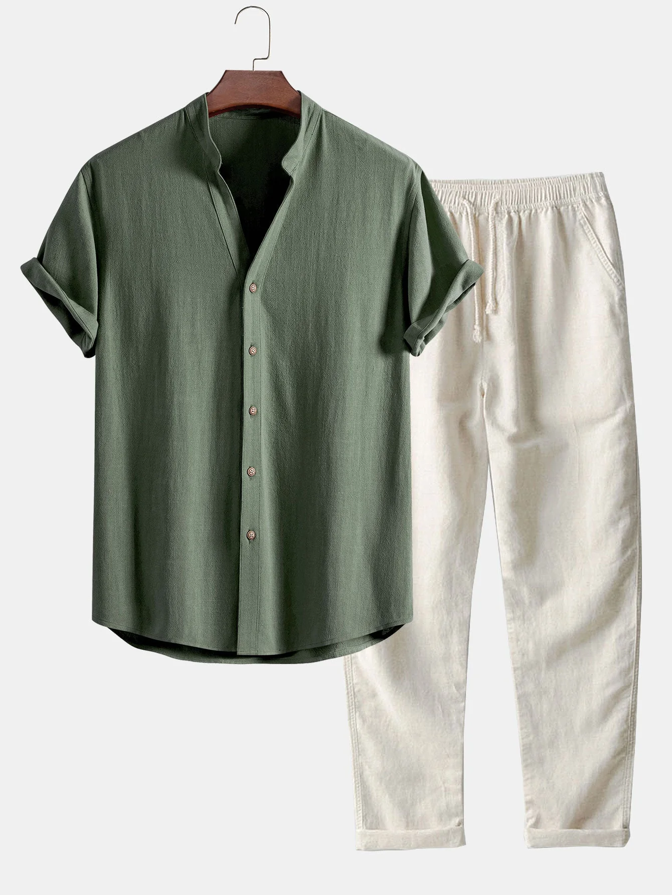 Clark® | V Neck Linen Rayon Blend Shirt & Straight Leg Linen Pants