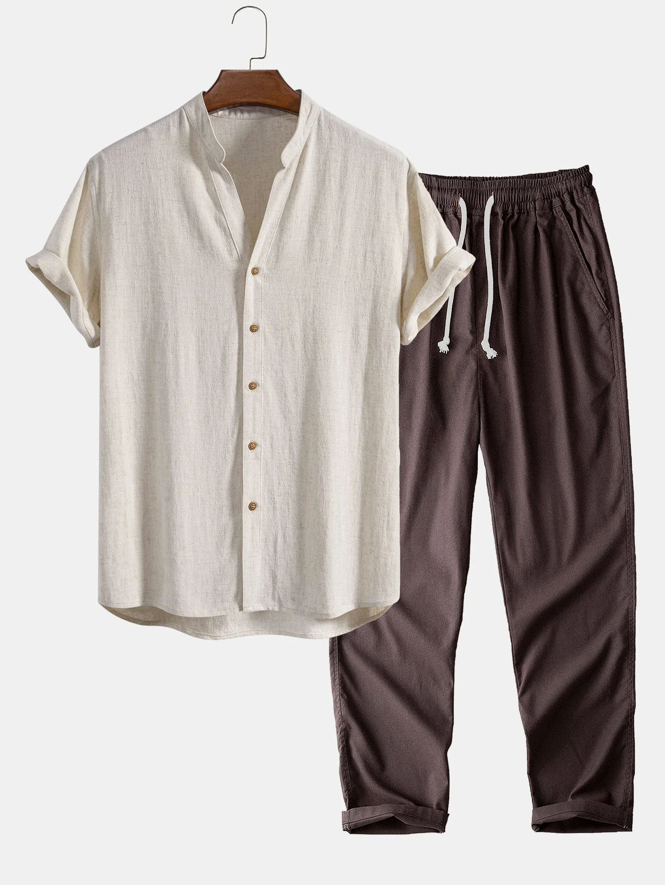 Clark® | V Neck Linen Rayon Blend Shirt & Straight Leg Linen Pants - Image 4
