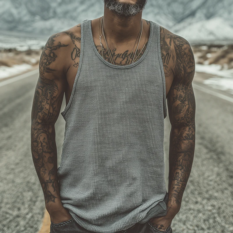 Claude | Men'S Retro Casual Waffle Crew Neck Tank Top - Image 2